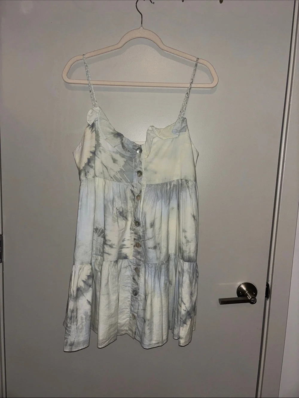 Zara Tie-Dye Spaghetti Strap Dress - Light Blue & White